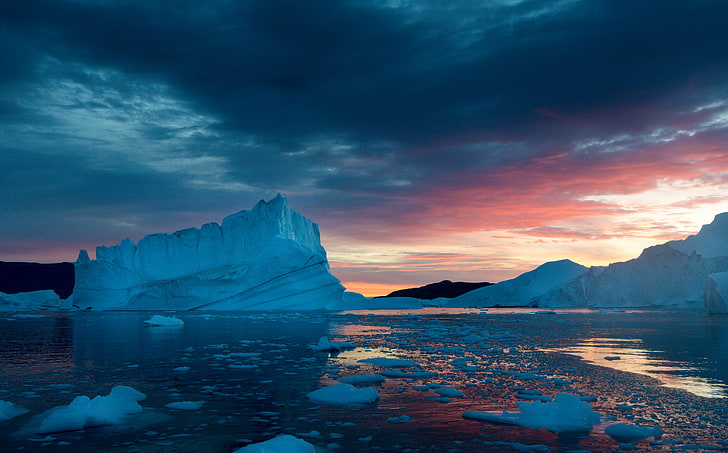 ice berg, the sky, the ocean, iceberg, ice, glow, Arctic, Atlantic Oceans, HD wallpaper
