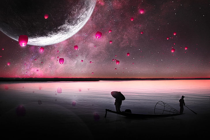 การถ่ายภาพทิวทัศน์ของทะเลสาบศิลปะแฟนตาซีนิยายวิทยาศาสตร์สีม่วงดาวเคราะห์, วอลล์เปเปอร์ HD