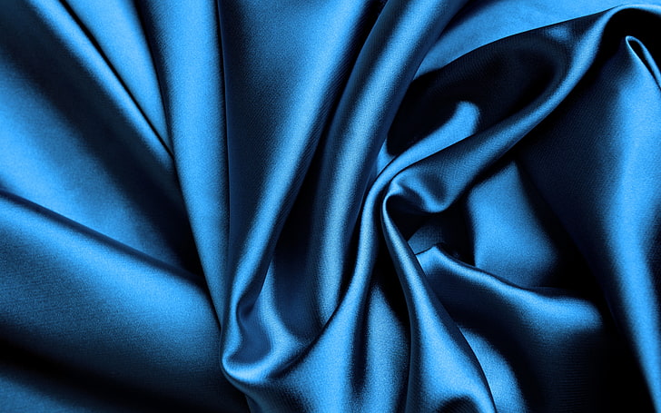синий текстиль, синий, блеск, шелк, ткань, складки, атлас, HD обои