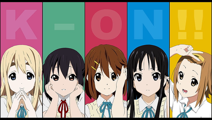 K-ON !, anime dziewczyny, Nakano Azusa, Hirasawa Yui, Akiyama Mio, Tainaka Ritsu, Kotobuki Tsumugi, Tapety HD