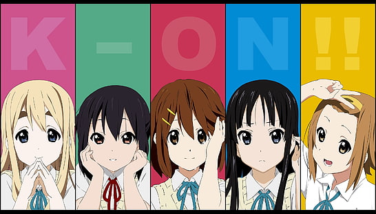 K-ON !, anime dziewczyny, Nakano Azusa, Hirasawa Yui, Akiyama Mio, Tainaka Ritsu, Kotobuki Tsumugi, Tapety HD HD wallpaper