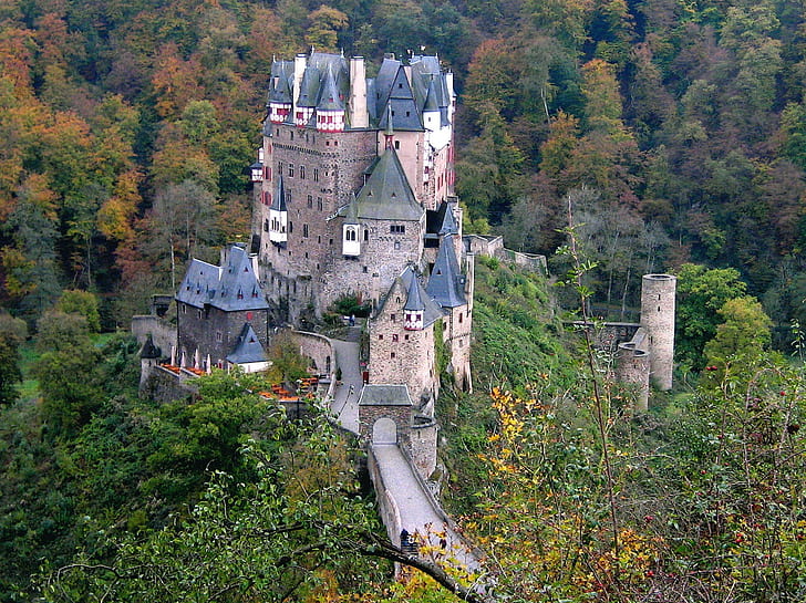 قلعة Eltz، ألمانيا، غابة، قلعة، خلفية HD