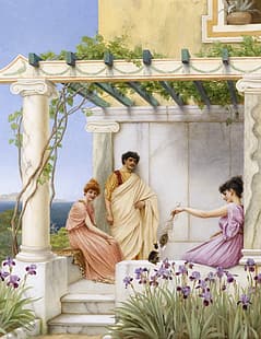  artwork, painting, Greek, Greece, classic art, cats, column, HD wallpaper HD wallpaper