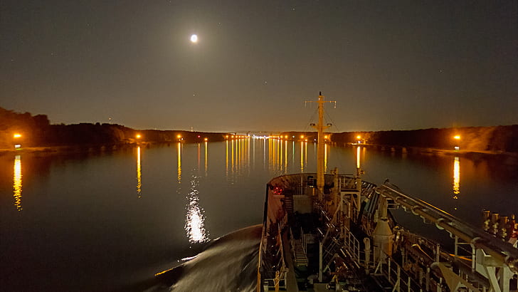 سفينة ، سفينة ، بحر البلطيق ، قناة كيل ، ناقلة نفط ، HDR ، ليل، خلفية HD