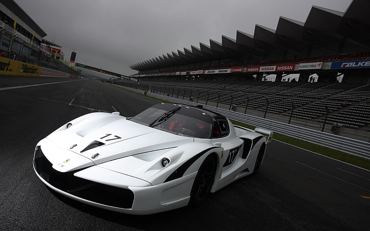 super car bianca e nera, auto, Ferrari, piste da corsa, Ferrari FXX, auto bianche, auto da corsa, veicoli, Super Car, Sfondo HD