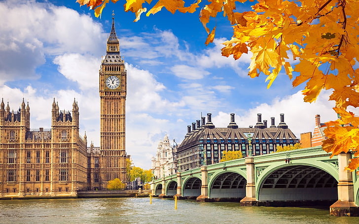 إنكلترا ، بيغ بن ، لندن ، الجسر ، الخريف ، قصر وستمنستر ، آخرون، خلفية HD