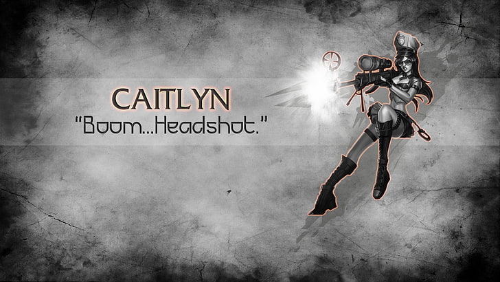 Officer Caitlyn from League of Legends with text overlay, Caitlyn, League of Legends, HD wallpaper