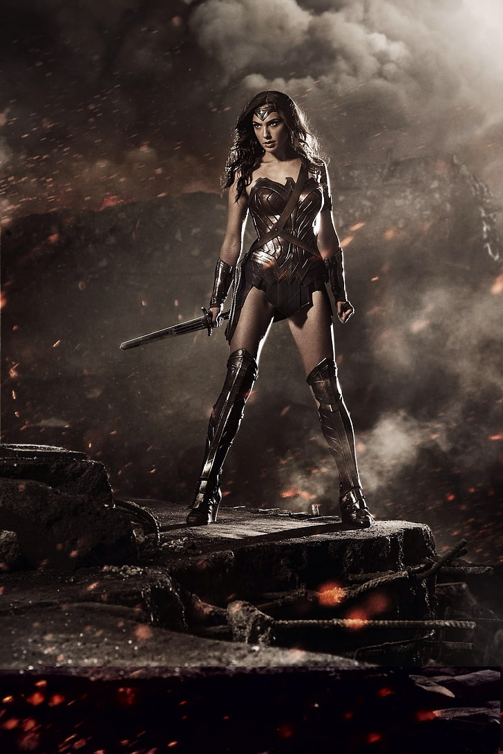 Gal Gadot als Wonder Woman digitale Tapete, Wonder Woman, Gal Gadot, Batman gegen Superman: Morgendämmerung der Gerechtigkeit, Filme, Fantasy-Mädchen, HD-Hintergrundbild, Handy-Hintergrundbild