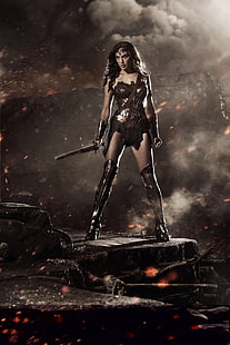 Gal Gadot sebagai Wonder Woman digital wallpaper, Wonder Woman, Gal Gadot, Batman v Superman: Dawn of Justice, film, fantasi gadis, Wallpaper HD HD wallpaper