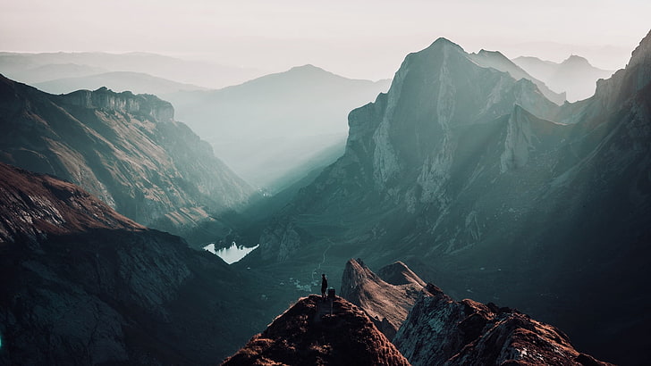мъглив планински тапет, връх, планини, Швейцария, HD тапет