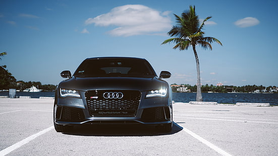 audi rs7, black, front view, luxury, cars, Vehicle, HD wallpaper HD wallpaper