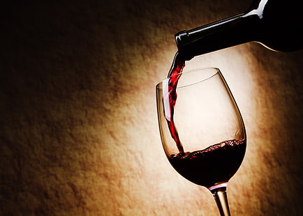 copa de vino transparente, vino, rojo, vidrio, botella, vertido, Fondo de pantalla HD HD wallpaper