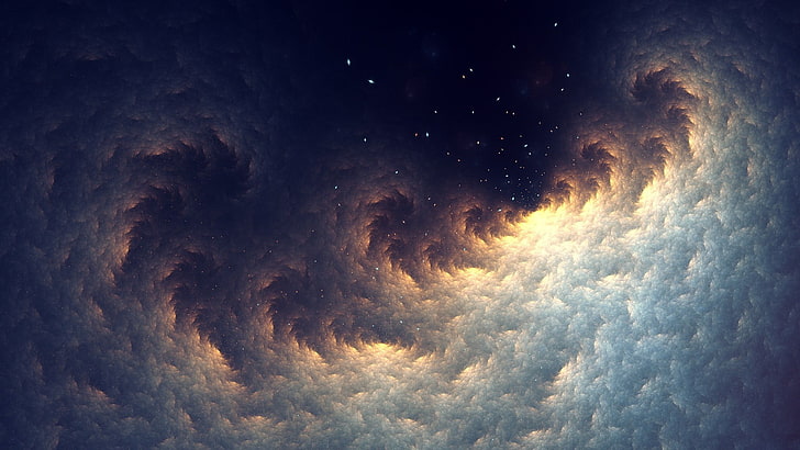 бял облак илюстрация, фрактал, абстрактно, звезди, космос, дигитално изкуство, космическо изкуство, небе, HD тапет