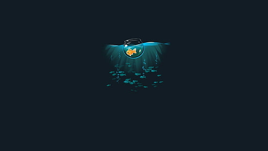 animales, fondo simple, bajo el agua, simple, pescado, sin hilos, humor, arte digital, ilustración, humor oscuro, minimalismo, mar, Fondo de pantalla HD HD wallpaper
