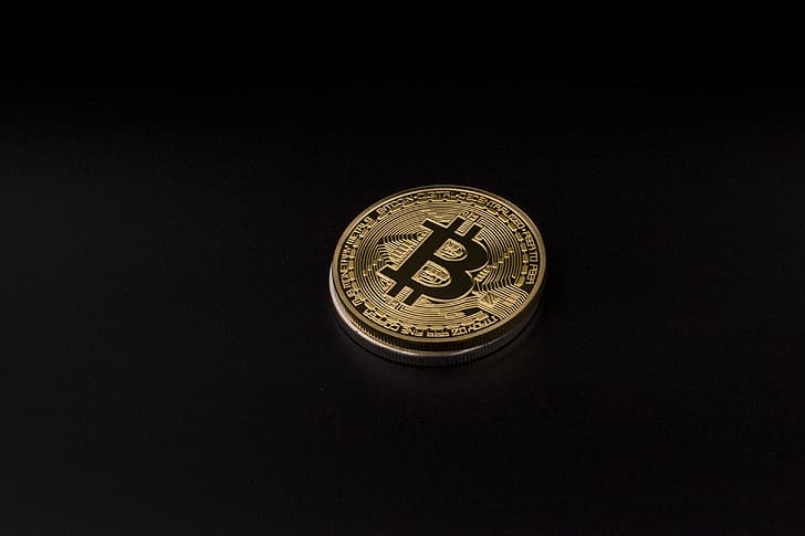 emas, hitam, koin, bitcoin, btc, Wallpaper HD