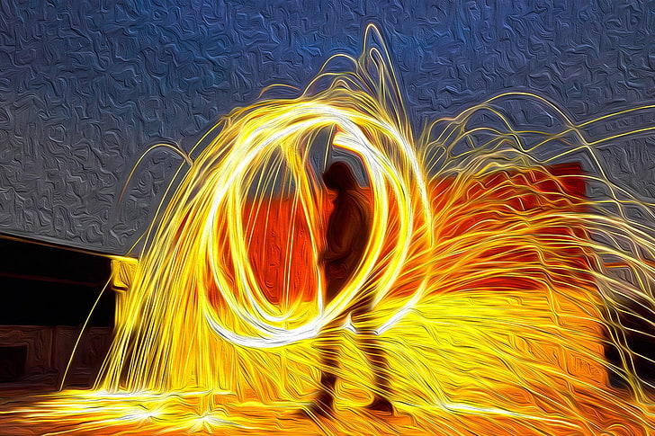 sparks, painting, bright, fire, HD wallpaper