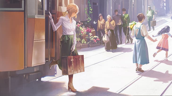 Violet Evergarden (캐릭터), 애니메이션, 전차, 꽃, 디지털 아트, 삽화, HD 배경 화면