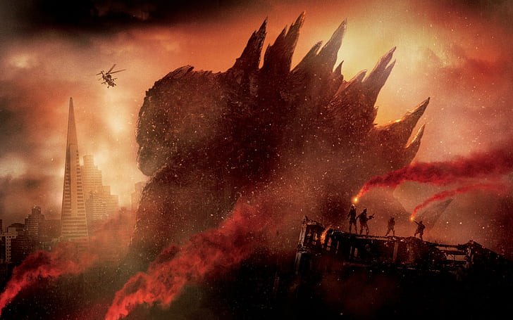 grafika, Godzilla, czerwony, Tapety HD