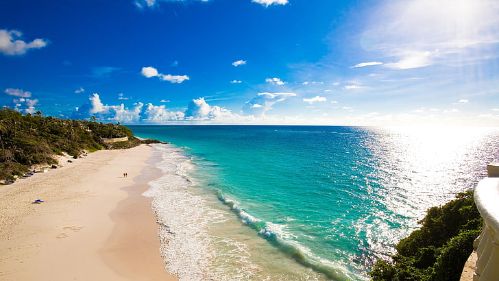 пляж, песчаный пляж, солнце, лето, голубое небо, лето, берег, побережье, HD обои
