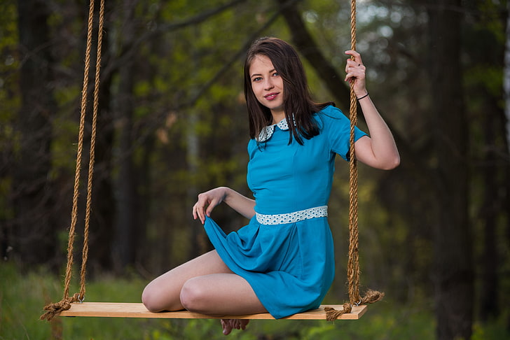 look, swing, hair, dress, legs, Viktoriia Aliko, HD wallpaper