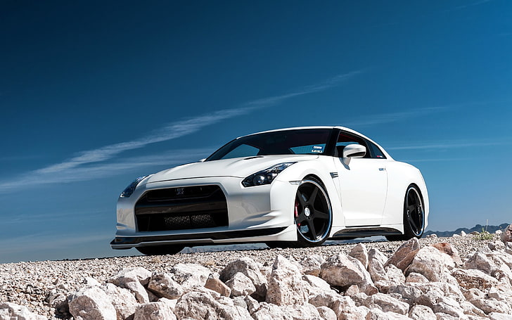 white and black convertible coupe, Nissan GT-R, car, HD wallpaper