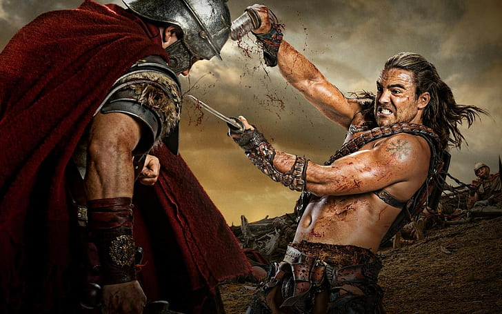 Spartacus, serie de televisión, escena de spartacus, guerra, sangre, soldados, Gannicus, Dustin Clare, serie de televisión, Spartacus, Descargar, Fondo de pantalla HD