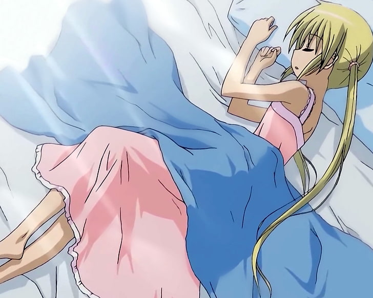 ilustrasi anime gadis berambut kuning, hayate no gotoku, sanzenin nagi, cewek, berambut pirang, sedang tidur, selimut, Wallpaper HD