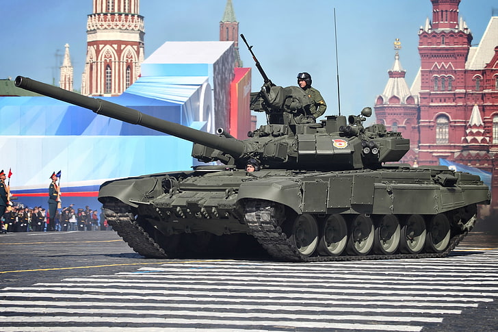 green battle tank, tank, combat, May 9, main, T-90A, Victory Parade, Red Square, HD wallpaper