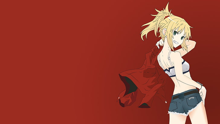 weibliche Anime-Figur in weißer Crop-Top-Tapete, Fate Series, Sabre, Sabre of Red, HD-Hintergrundbild