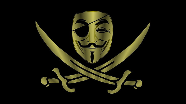 silver sword and mask logo, Anonymous, piracy, HD wallpaper