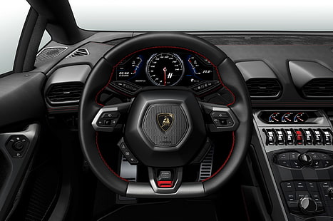 black car steering wheel, Lamborghini, Salon, Interior, Veneno, HD wallpaper HD wallpaper