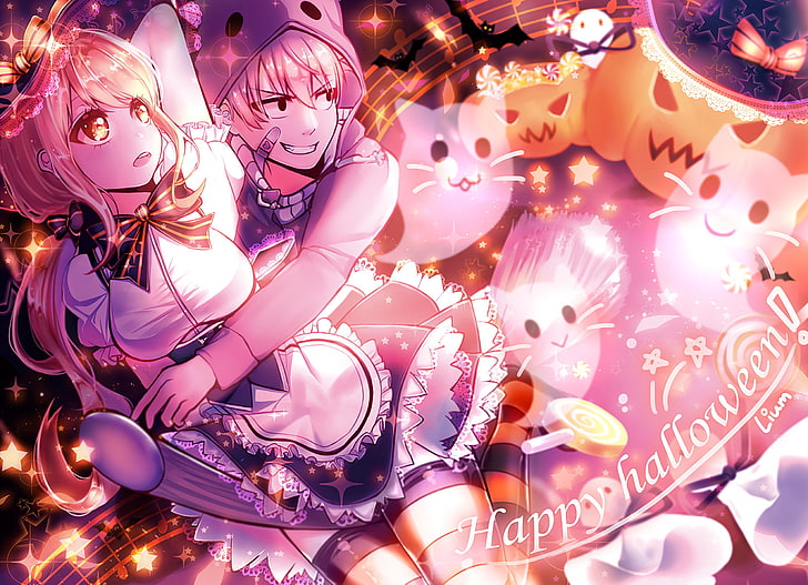 Anime, Fairy Tail, Halloween, Lucy Heartfilia, Natsu Dragneel, Pumpkin, HD wallpaper