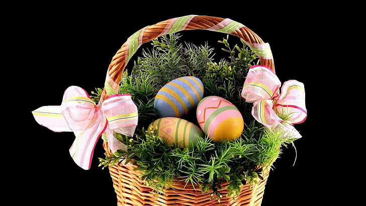 My Easter Gift For All In Dn!!!, brown decorative wicker round basket with handle, easter, photography, flower, basket, holiday, 3d and abstract, HD wallpaper