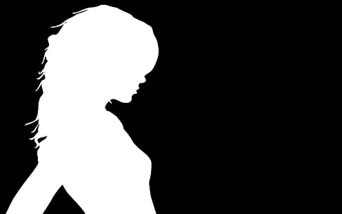 czarno-biała ilustracja sylwetka kobiety, dziewczyna, minimalizm, czerń, sylwetka, tło, Tapety HD HD wallpaper