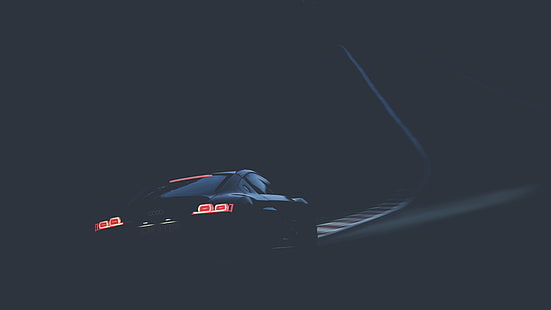 coupé nero, auto, notte, Audi, Audi R8, piste, luci, strada, Sfondo HD HD wallpaper