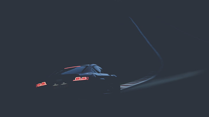 път, Audi R8, светлини, състезателни писти, кола, нощ, Audi, HD тапет