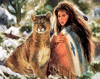 Native American HD, brown lioness, artistic, american, native, HD wallpaper HD wallpaper