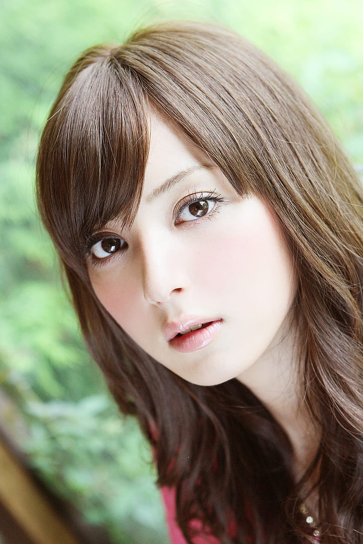 Sasaki Nozomi, model, Asian, portrait, open mouth, brown eyes, brunette, Japanese, women, HD wallpaper