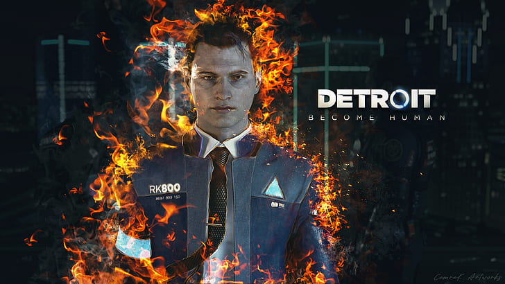 Детройт: Стани човек, Детройт стани човек, Конър (Детройт: Стани човек), огън, произведения на изкуството, HD тапет