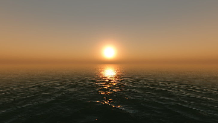 goldene Stunde, Meer, Sonne, Sonnenuntergang, Horizont, HD-Hintergrundbild