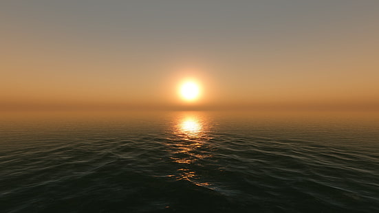 hora dorada, mar, sol, puesta de sol, horizonte, Fondo de pantalla HD HD wallpaper