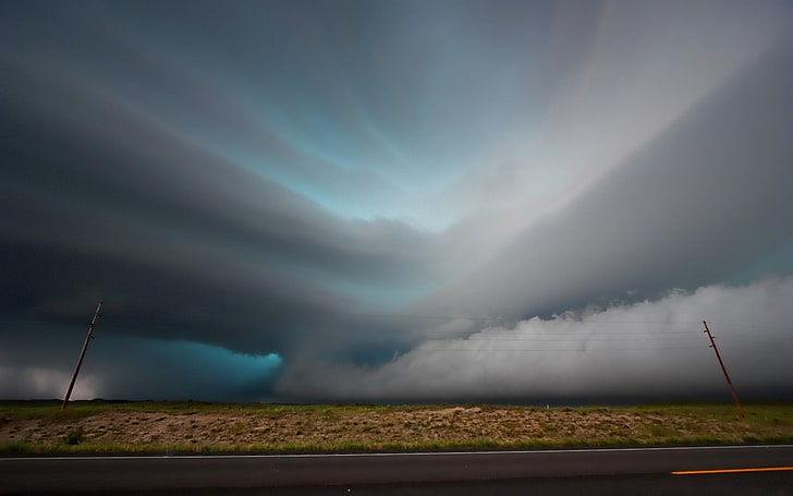 landscape photo of tornado, landscape, clouds, sky, storm, road, HD wallpaper