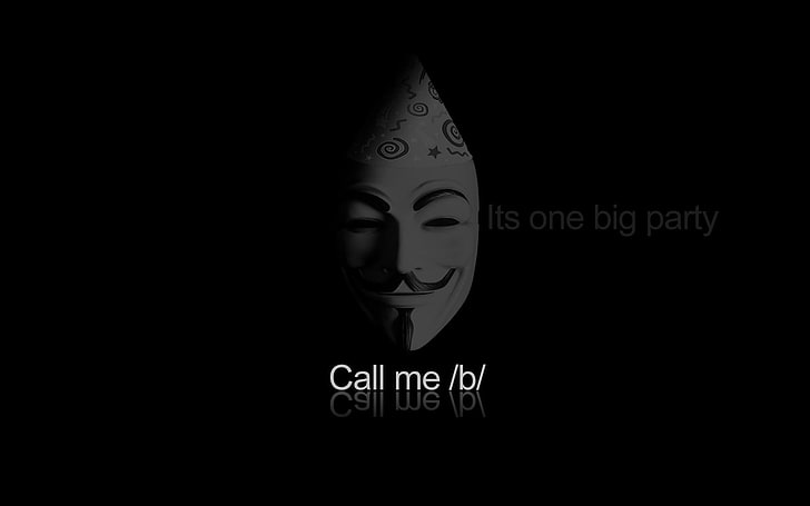 white and black mask with text overlay, black, dark, Anonymous, minimalism, digital art, HD wallpaper