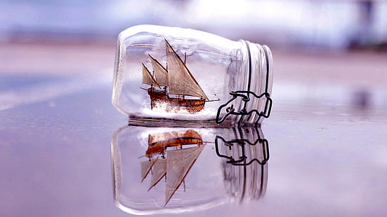bottle world, bottle, ship, jar, sailboat, ship model, HD wallpaper HD wallpaper