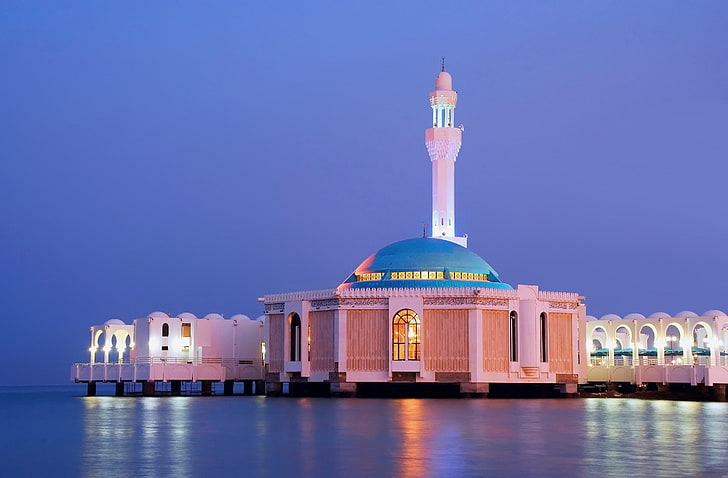 제다 모스크, 베이지 및 블루 콘크리트 돔, 종교, 이슬람, 모스크, HD 배경 화면