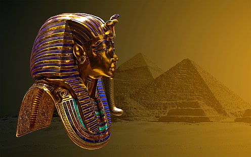 Faraon, maska, piramida, pustynia, starożytny, Egipt, sztuka cyfrowa, Tapety HD HD wallpaper