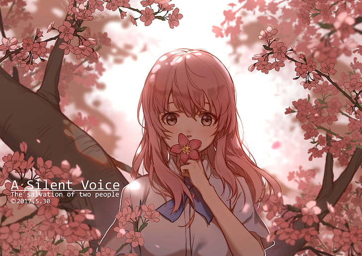 Anime, Koe No Katachi, Cherry Blossom, Pink Hair, Shouko Nishimiya, HD wallpaper