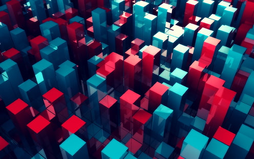 blue and red 3D digital wallpaper, abstract, cube, 3D Blocks, HD wallpaper HD wallpaper