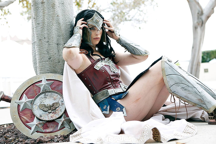 жена в Wonder Woman костюм, жени, косплей, Meagan Marie, Wonder Woman, фентъзи момиче, воин, HD тапет
