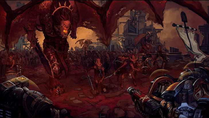 chaos, space marines, demons, Warhammer 40 000, Khorne, HD wallpaper